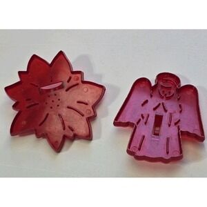 VTG HRM Angel Maple‎ Leaf Red Christmas Cookie Cutters Plastic Transparent